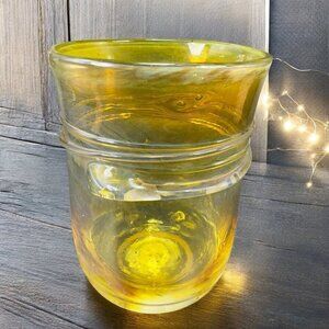 1984 Hand Blown Art Glass Single Tumbler Cup Yellow Opalescent  Signed Jalitha